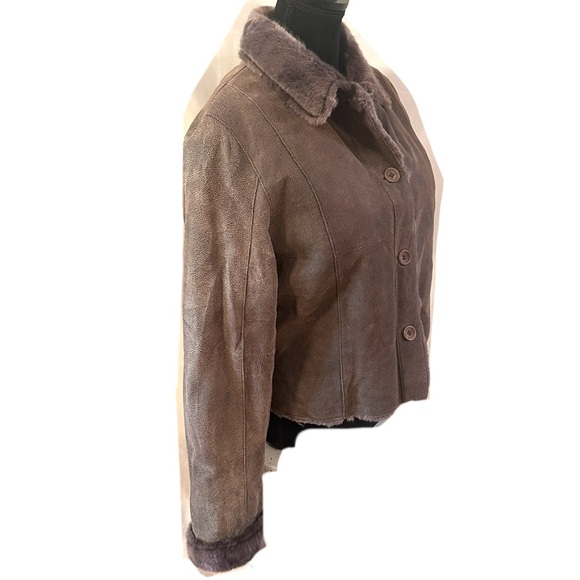 Roper Womens Size Large Brown Leather Cropped Jacket Faux Fur Lining & Trim - Picture 3 of 13